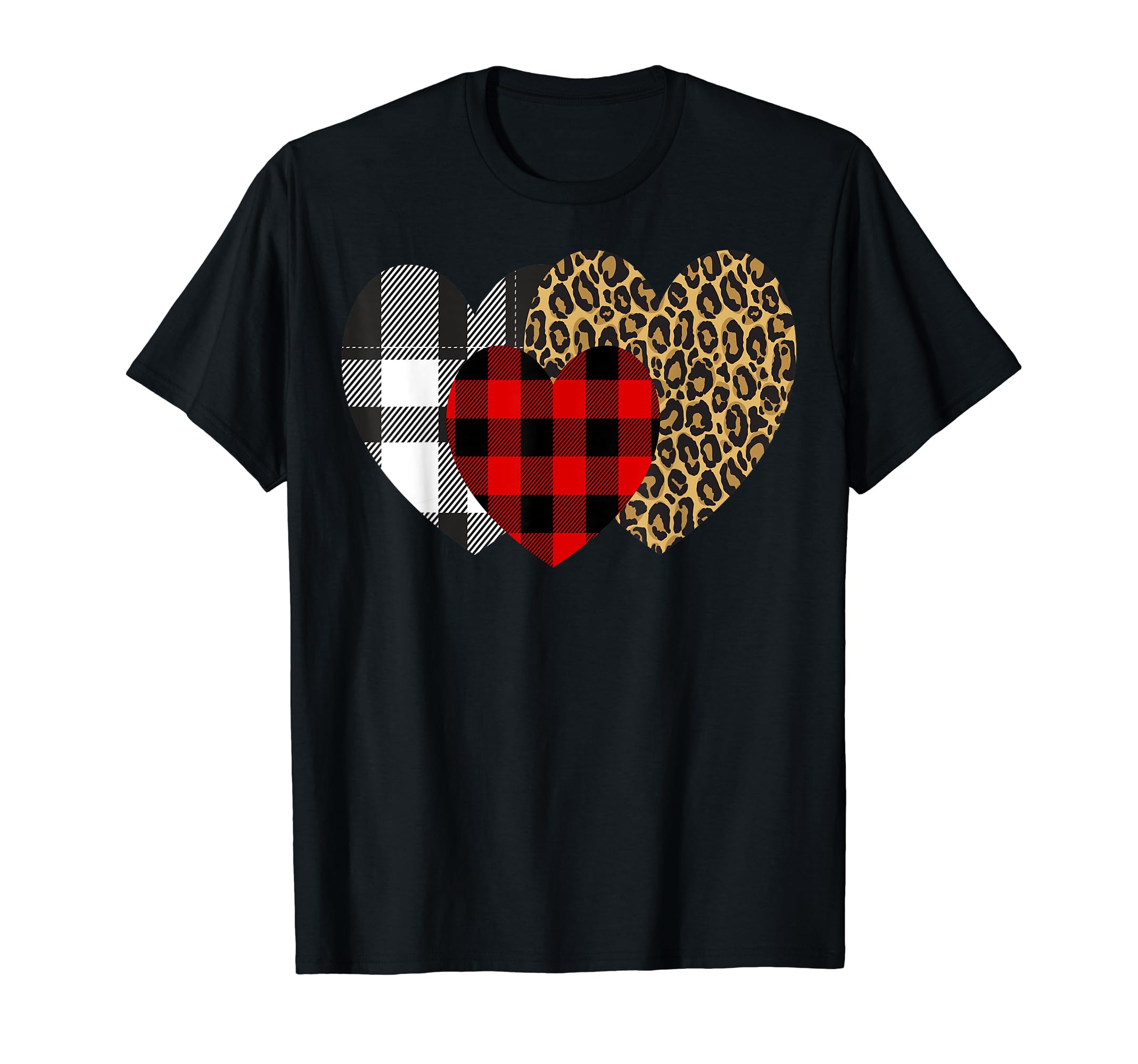 Leopard Heart Buffalo Red Black Plaid Heart Valentine Day T-Shirt