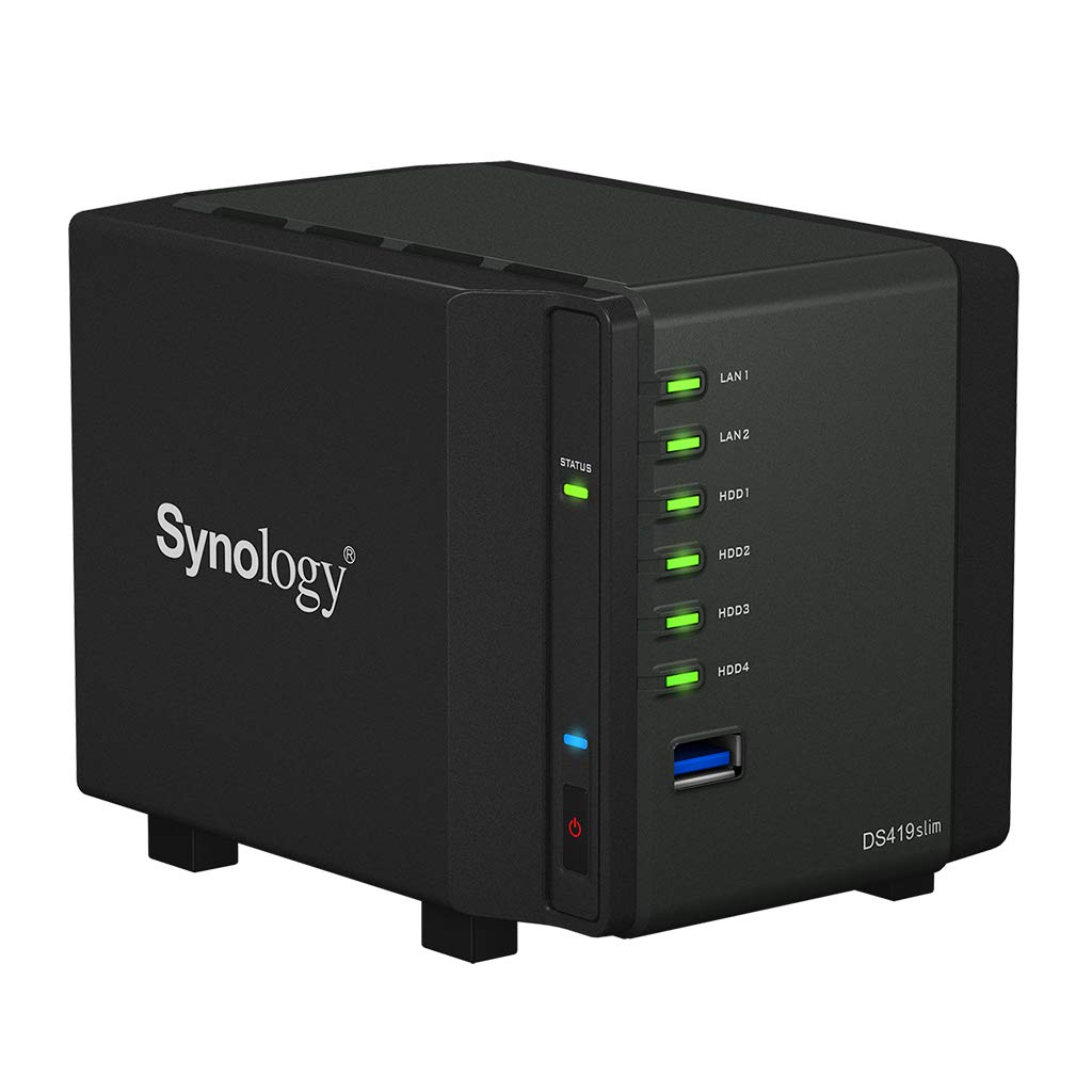 Synology DiskStation DS419slim Compact Desktop NAS Server, Marvell Armada 385 88F6820,512MB DDR3 SDRAM, 8TB SSD, DSM Software