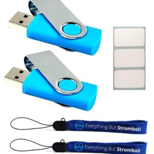 4GB Flash Drives Bulk 2 Pack USB 2.0 Blue Memory Drive Bundle with (2) Everything But Stromboli Lanyards and (3) White Labels for USB Drive