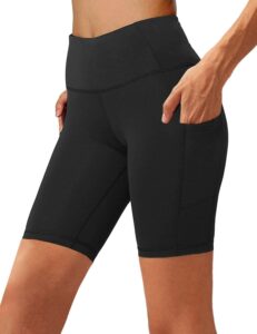 aoliks women's 8" biker shorts with pockets high waist tummy control running workout spandex gym volleyball yoga shorts black