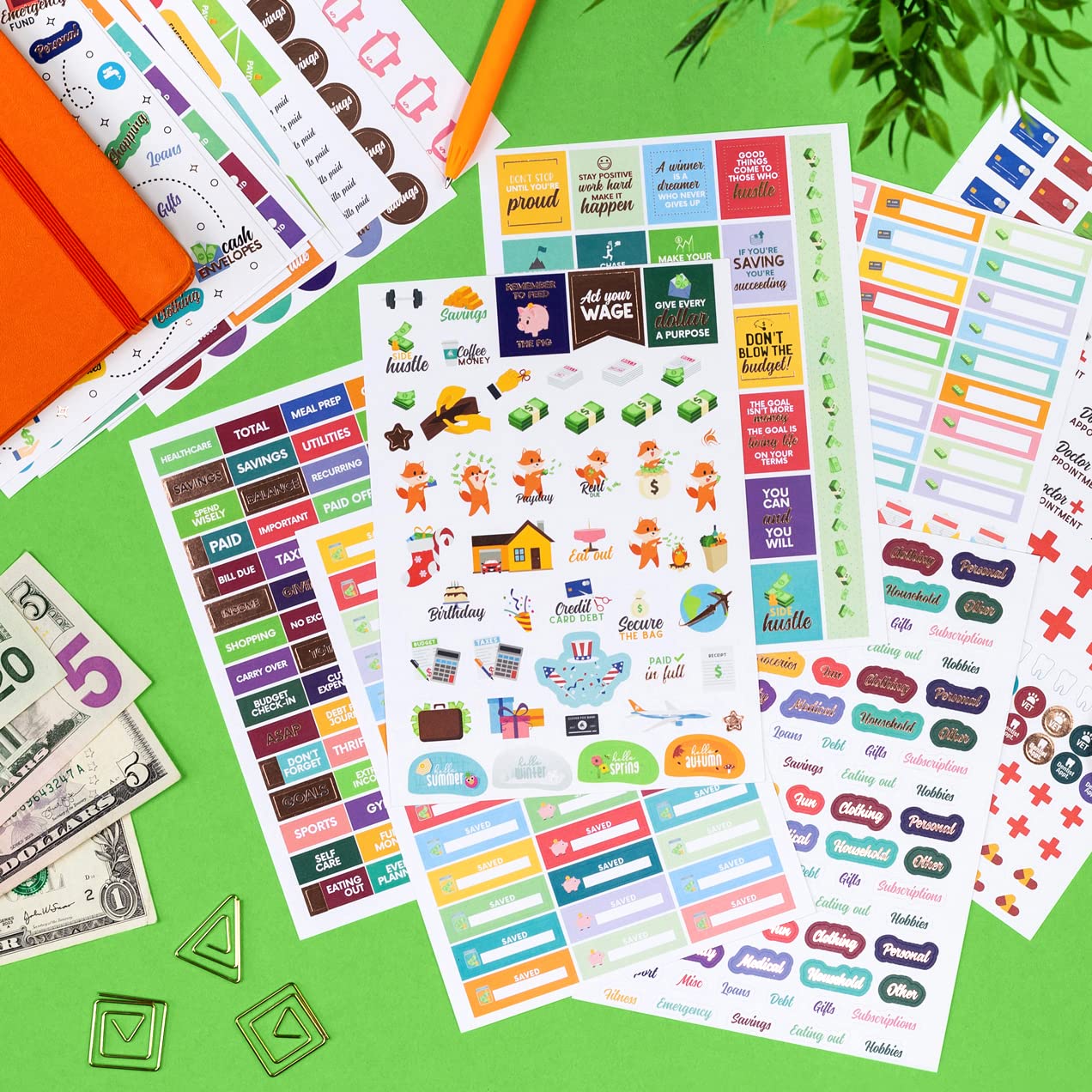 Budget Stickers by Clever Fox - 18 Sheets Set of 1030+ Unique Budget Planner Stickers for Your Monthly, Weekly & Daily Planner, Budget Planner, Calendar or Journal, Budget Sticker Book (Budget Pack)