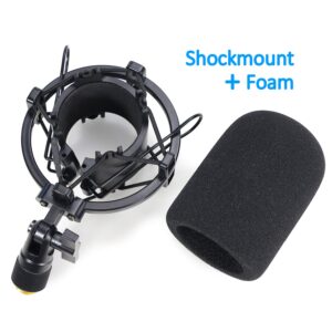 AT2020 Shock Mount with Pop Filter - Foam Windscreen with Microphone Shockmount Reduces Vibration Noise and Blocks Out Plosives for Audio Technica AT2020 AT2035 ATR2500 Condenser Mic by YOUSHARES