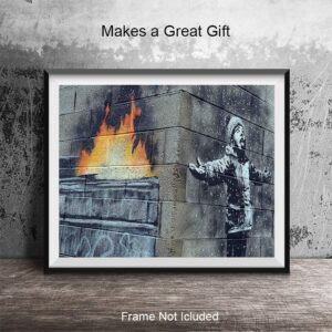 Banksy Street Art Mural - Original 8x10 Photo Print - Chic Cool Unique Gift for Urban Graffiti Fans - Home or Wall Decor, Office Decoration for Bedroom, Apartment, Living Room - Unframed Poster