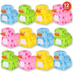 artcreativity 2.25 inch pixelated rubber duckies, pack of 12, cute duck bath tub pool toys in assorted colors, fun decorations, carnival supplies, party favor or small prize