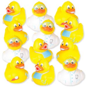 artcreativity 2 inch dental rubber duckies, pack of 12, cute duck bath tub pool toys in assorted styles, fun decorations, carnival supplies, party favor, dental treasure toys