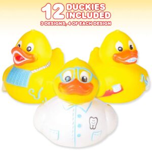 ArtCreativity 2 Inch Dental Rubber Duckies, Pack of 12, Cute Duck Bath Tub Pool Toys in Assorted Styles, Fun Decorations, Carnival Supplies, Party Favor, Dental Treasure Toys