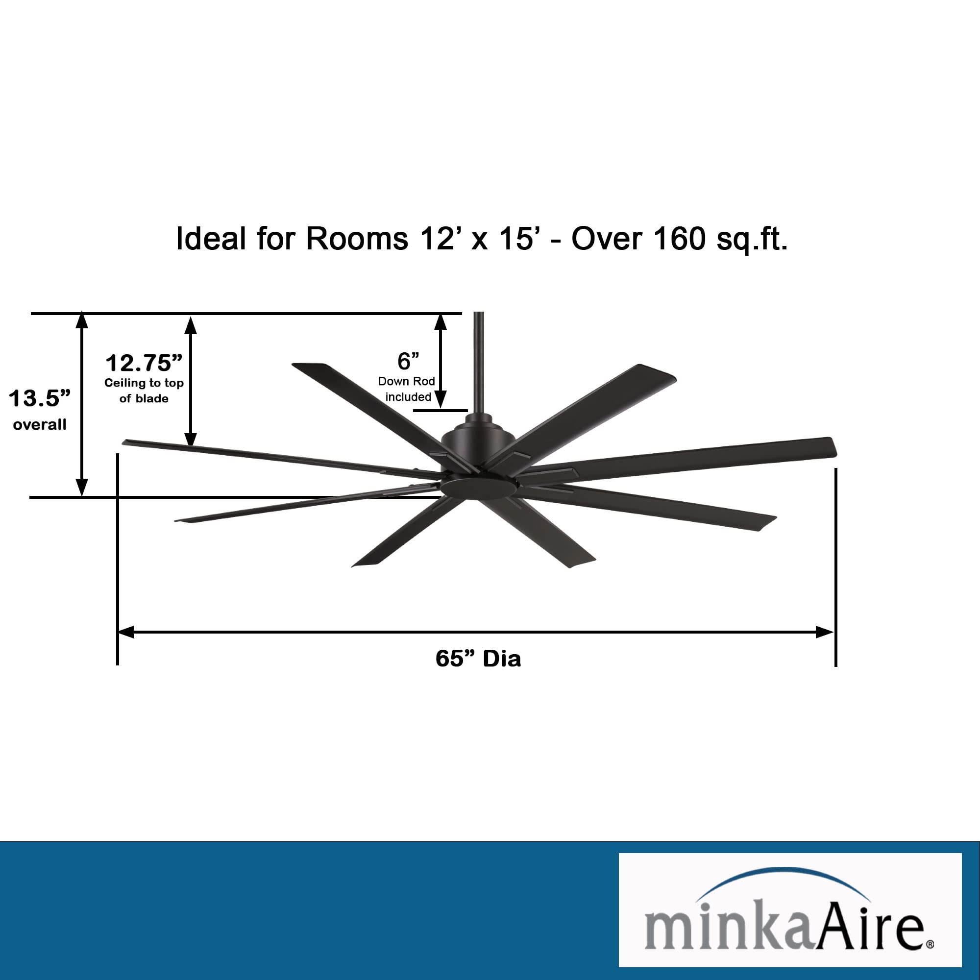 MINKA-AIRE F896-65-CL, Xtreme H2O 65" Ceiling Fan in Coal Finish with Remote and Additional Wall Control