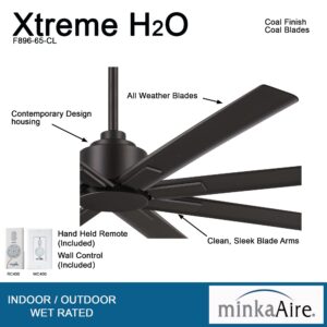 MINKA-AIRE F896-65-CL, Xtreme H2O 65" Ceiling Fan in Coal Finish with Remote and Additional Wall Control