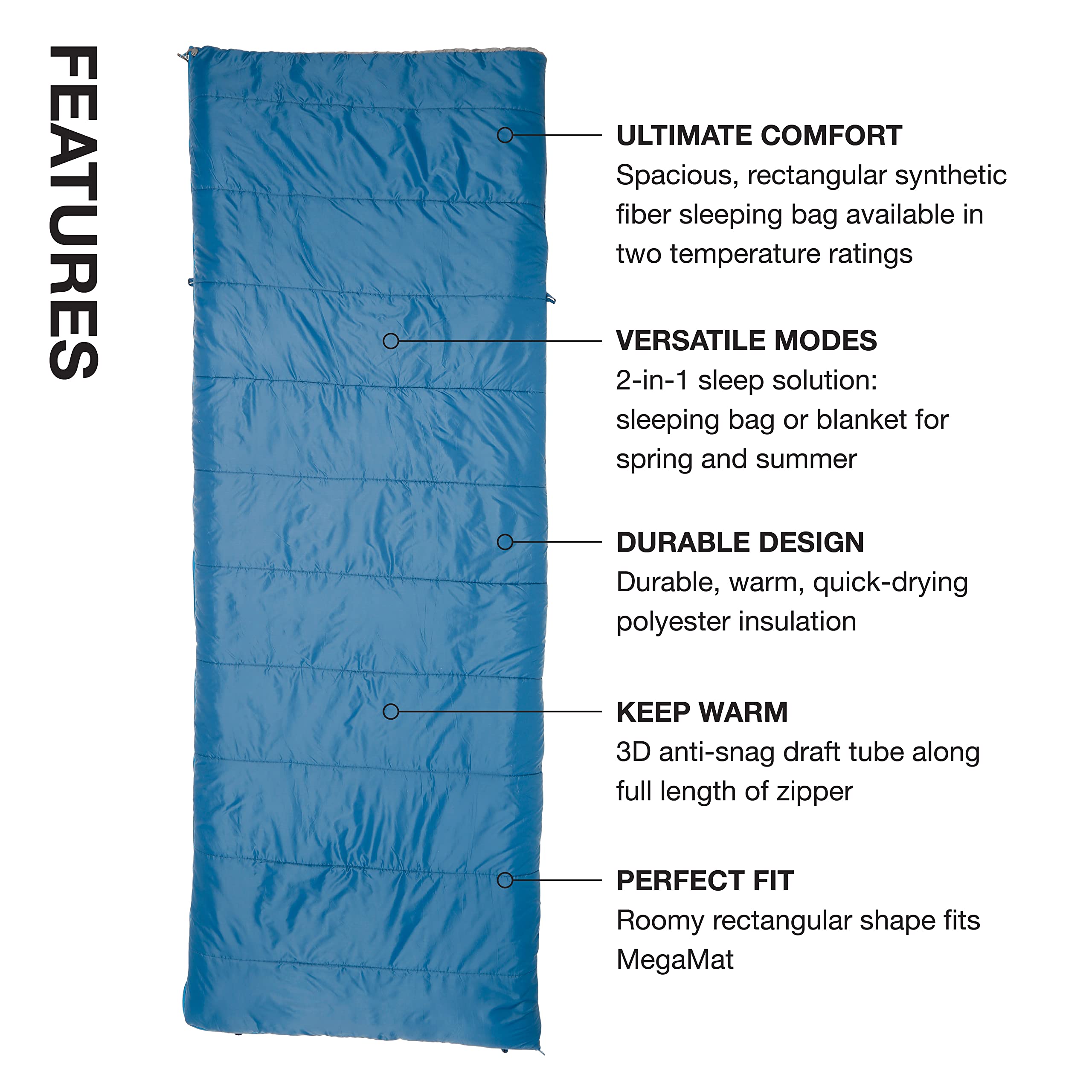 Exped MegaSleep 25F | Versatile and Reversible Sleeping Bag | Spring and Summer Sleeping Bag | Lightweight Anti-Snap Sleeping Bag, Blue/Grey, Medium