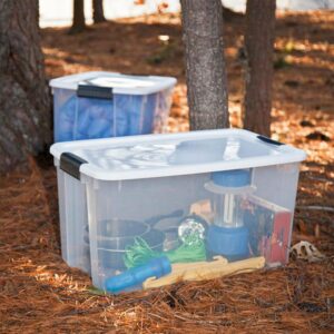 Sterilite 70 Qt Ultra Latch Box, Stackable Storage Bin with Lid, Plastic Container with Heavy Duty Latches to Organize, Clear and White Lid, 12-Pack