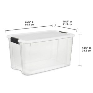 Sterilite 70 Qt Ultra Latch Box, Stackable Storage Bin with Lid, Plastic Container with Heavy Duty Latches to Organize, Clear and White Lid, 12-Pack