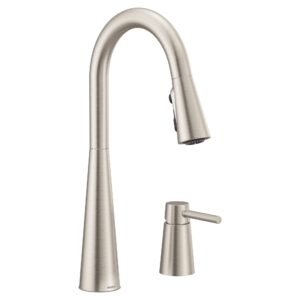 moen sleek spot resist stainless one-handle high arc kitchen faucet with in-deck handle for 2-hole sink setups, 7871srs