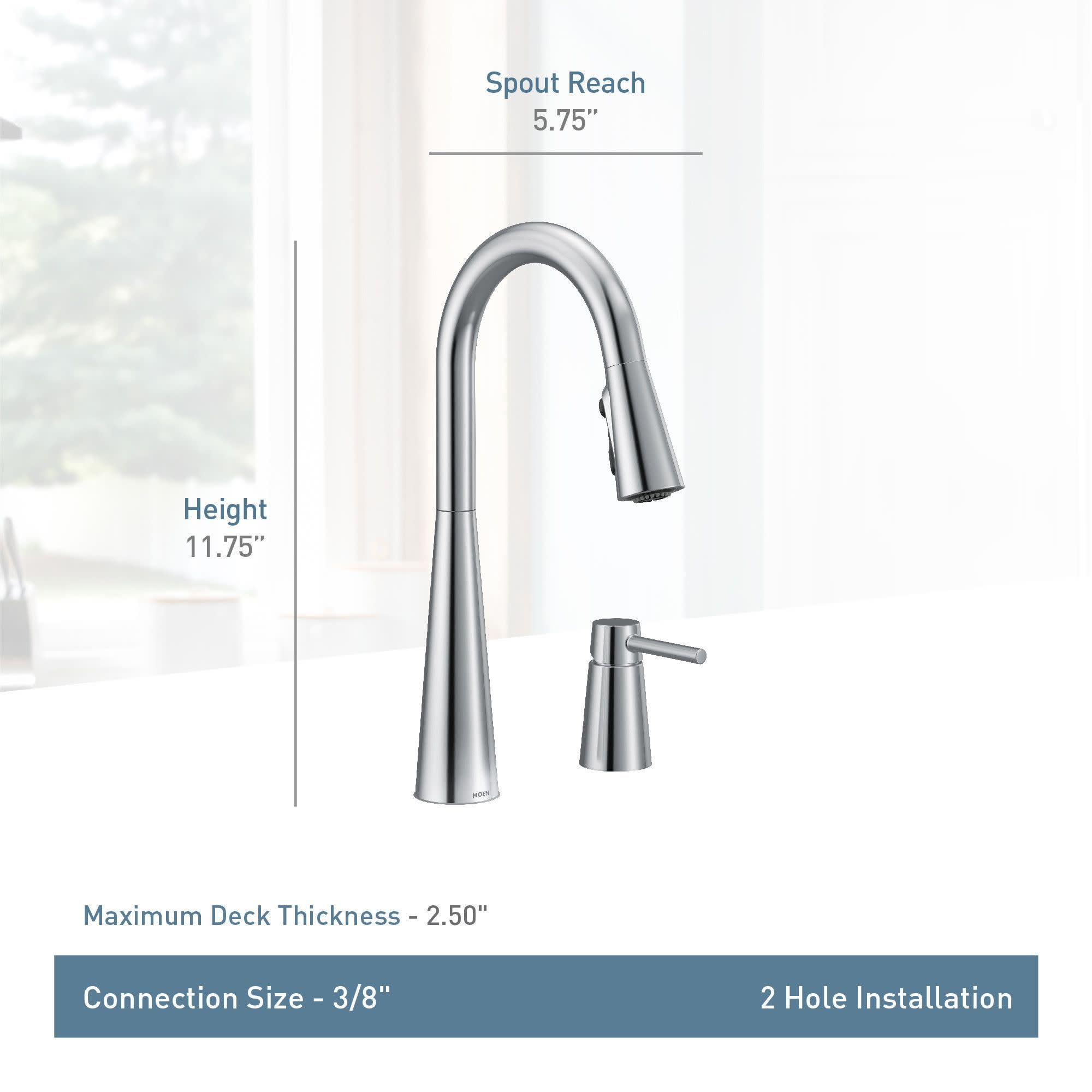 Moen Sleek Spot Resist Stainless One-Handle High Arc Kitchen Faucet with In-Deck Handle for 2-Hole Sink Setups, 7871SRS