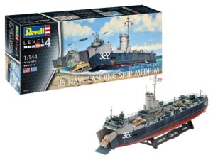 revell rv05169 05169 us navy landing ship medium (bofors 40mm) plastic model kit 1:144 scale, unpainted