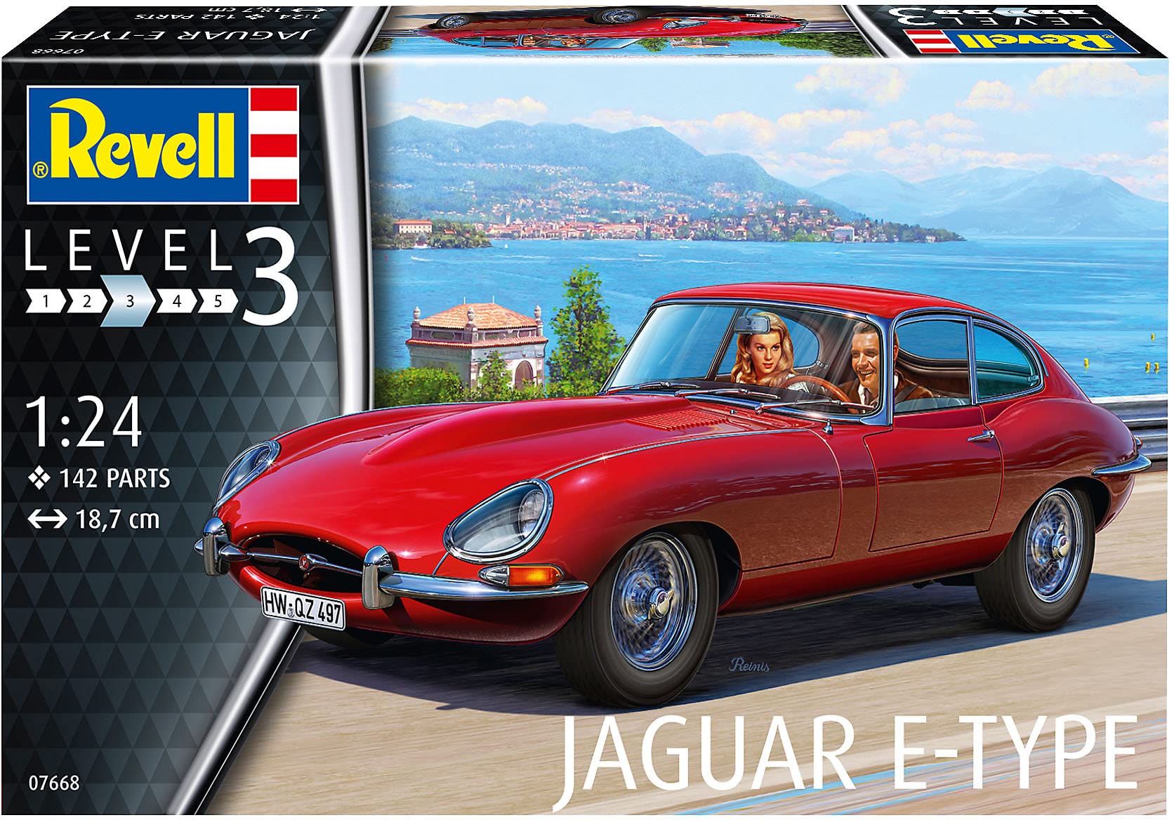 Revell 07668 Jaguar E-Type (Coupé) 1:24 Scale Unbuilt/Unpainted Plastic Model Kit, Red