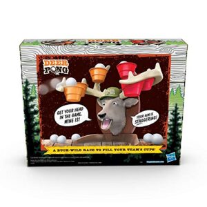 Deer Pong Game, Features Talking Deer Head and Music, Includes 6 Party Cups and 8 Balls, Fun Family Game for Ages 8 and Up