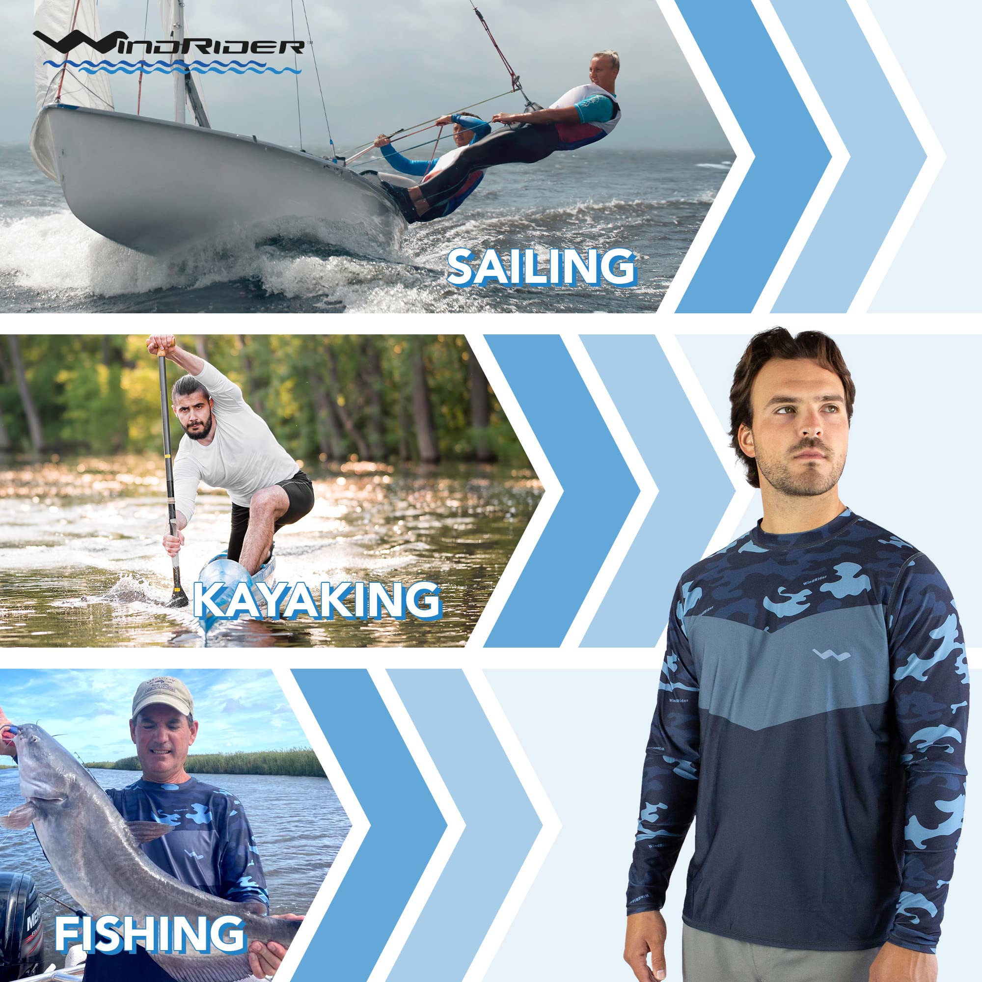 UPF50+ Long Sleeve Fishing Shirts for Men - Vented Sides, Light Weight, Wicking Grey Camo