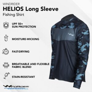 UPF50+ Long Sleeve Fishing Shirts for Men - Vented Sides, Light Weight, Wicking Grey Camo