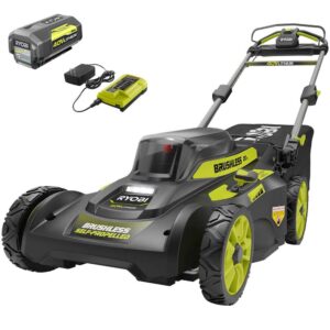 ryobi 20 in. 40-volt 6.0 ah lithium-ion battery brushless cordless walk behind self-propelled lawn mower with charger included