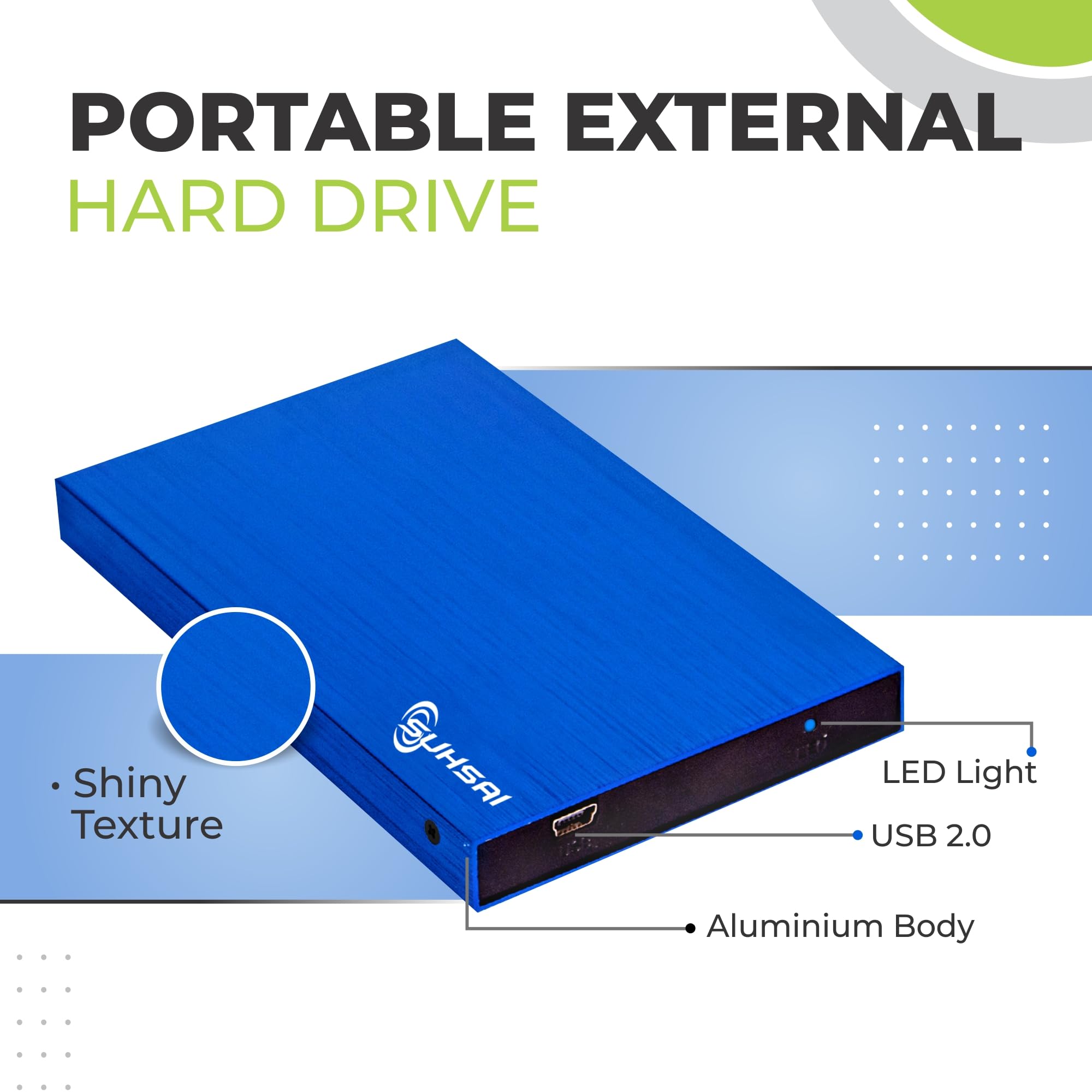 SUHSAI External Portable Hard Drive 160GB USB 2.0 HDD Storage and Backup Hard Disk Memory Expansion – Ultra Slim 2.5” Harddrive Compatible with PC, MAC, Laptop, Desktop Computer (Blue)