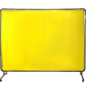 Mophorn Welding Screen with Frame 8' x 6', Welding Curtain with 4 Wheels, Welding Protection Screen Yellow Flame-Resistant Vinyl, Portable Light-Proof Professional