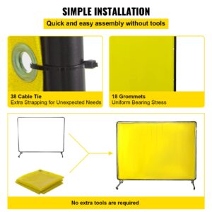 Mophorn Welding Screen with Frame 8' x 6', Welding Curtain with 4 Wheels, Welding Protection Screen Yellow Flame-Resistant Vinyl, Portable Light-Proof Professional