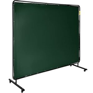 vevor welding screen with frame 8' x 6', welding curtain with 4 wheels, welding protection screen green flame-resistant vinyl, portable light-proof professional : tools & home improvement