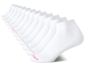 new balance women's athletic socks - cushion quarter cut ankle socks (12 pack), size 410, solid white