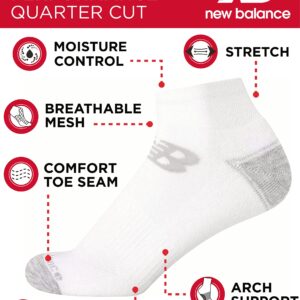 New Balance Women's Athletic Socks - Cushion Quarter Cut Ankle Socks (12 Pack), Size 410, Solid White