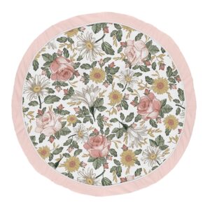 sweet jojo designs vintage floral girl baby playmat tummy time infant play mat - blush pink, yellow, and green boho shabby chic rose flower farmhouse