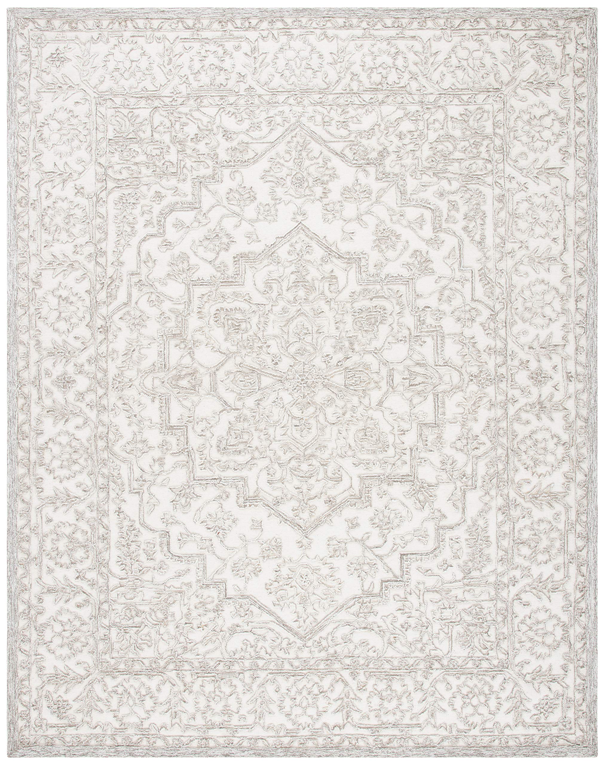 SAFAVIEH Trace Collection Area Rug - 8' x 10', Ivory & Natural, Handmade Wool, Ideal for High Traffic Areas in Living Room, Bedroom (TRC302A)