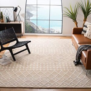 safavieh blossom collection area rug - 8' x 10', beige & ivory, handmade moroccan wool, ideal for high traffic areas in living room, bedroom (blm115b)