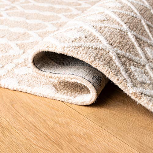 SAFAVIEH Blossom Collection Area Rug - 8' x 10', Beige & Ivory, Handmade Moroccan Wool, Ideal for High Traffic Areas in Living Room, Bedroom (BLM115B)