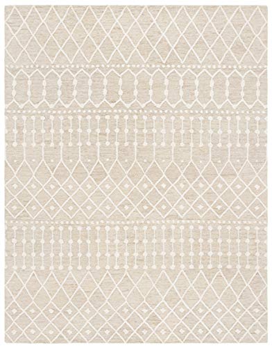 SAFAVIEH Blossom Collection Area Rug - 8' x 10', Beige & Ivory, Handmade Moroccan Wool, Ideal for High Traffic Areas in Living Room, Bedroom (BLM115B)