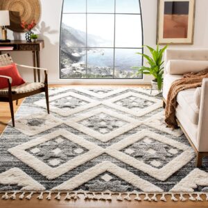 safavieh moroccan tassel shag collection accent rug - 3' x 5', grey & ivory, boho design, non-shedding & easy care, 2-inch thick ideal for high traffic areas in foyer, living room, bedroom (mts664g)