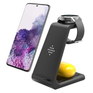 yocunker wireless charger,3 in 1 charging station dock for watch 5/4/3/2/active 2/1/gear s3, s22 ultra/s21/s20/s10/note 20/z flip 4/z fold 4/3, buds+/pro/live black