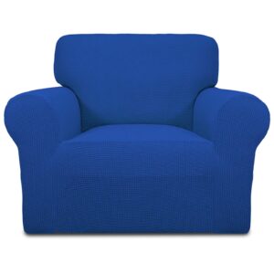 Easy-Going Stretch Chair Sofa Slipcover 1-Piece Couch Sofa Cover Furniture Protector Soft with Elastic Bottom for Kids, Pet. Spandex Jacquard Fabric Small Checks (Chair, Classic Blue)