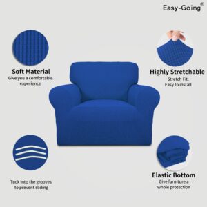 Easy-Going Stretch Chair Sofa Slipcover 1-Piece Couch Sofa Cover Furniture Protector Soft with Elastic Bottom for Kids, Pet. Spandex Jacquard Fabric Small Checks (Chair, Classic Blue)