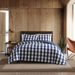 eddie bauer - king comforter set, reversible cotton bedding with matching shams, stylish plaid home decor (lakehouse blue, king)