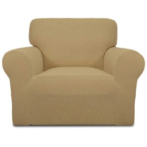 easy-going stretch chair sofa slipcover 1-piece couch sofa cover furniture protector soft with elastic bottom for kids, pet. spandex jacquard fabric small checks (chair, golden)