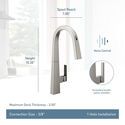 Moen S75005EVC Nio Smart Touchless Pull Down Sprayer Kitchen Faucet with Voice Control and Power Boost, Chrome