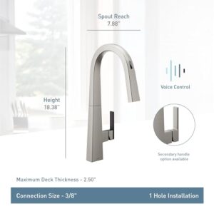 Moen S75005EVC Nio Smart Touchless Pull Down Sprayer Kitchen Faucet with Voice Control and Power Boost, Chrome