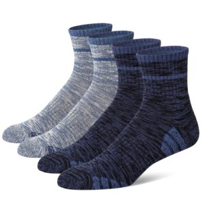 u&i socks men's performance cushion cotton mid cut quarter athletic socks, vy, pack of 4