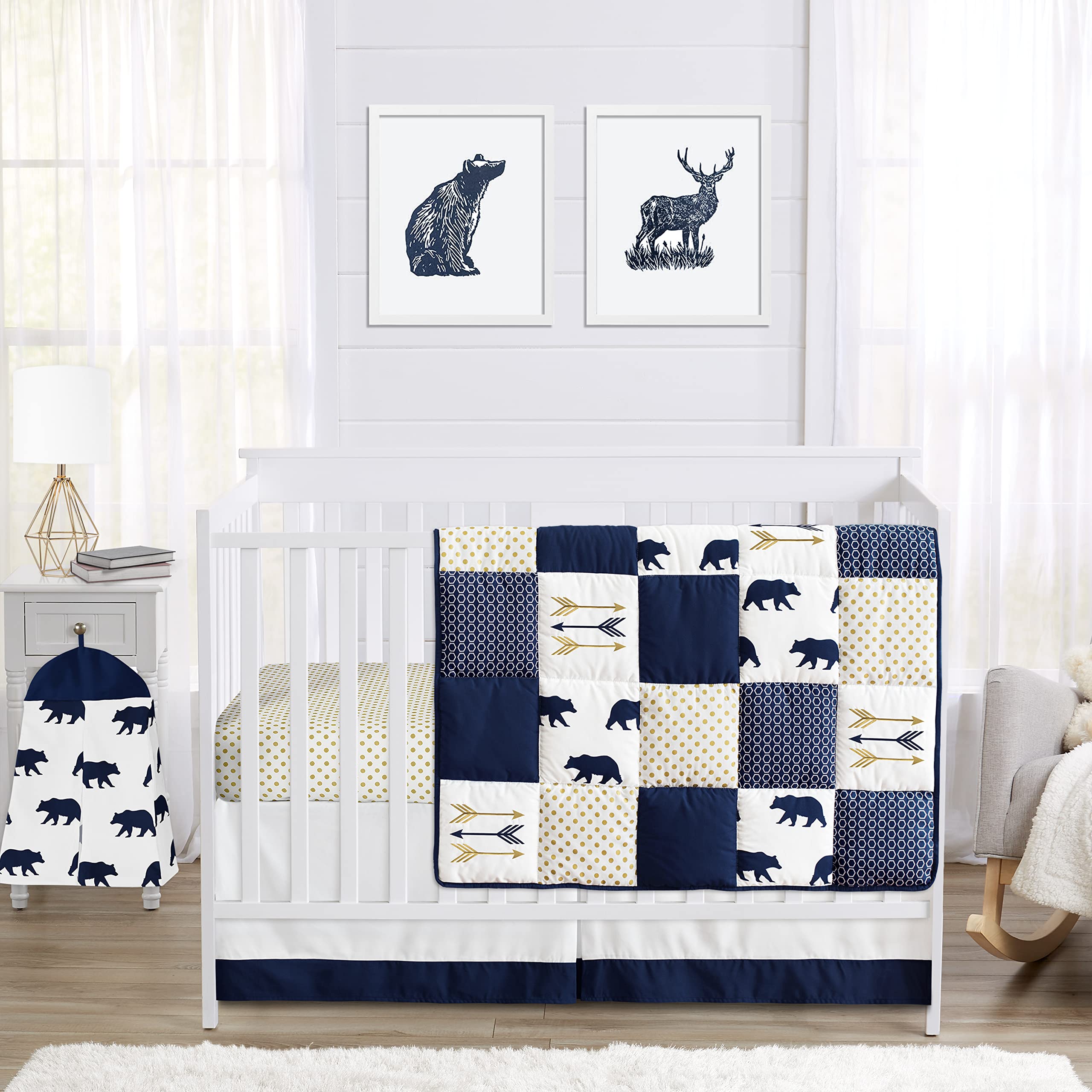 Sweet Jojo Designs Woodland Bear Boy Baby Playmat Tummy Time Infant Play Mat - Navy Blue and White