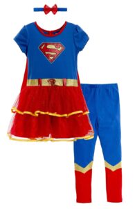 warner bros justice league supergirl big girls costume dress leggings cape and headband 4 piece set 10-12