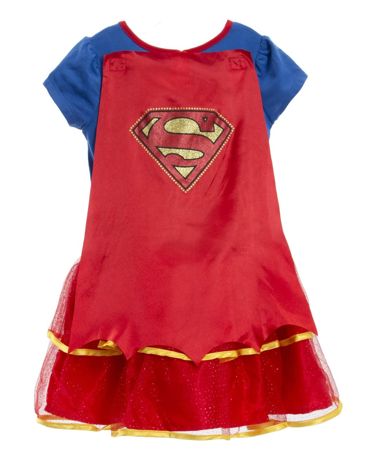 WARNER BROS Justice League Supergirl Big Girls Costume Dress Leggings Cape and Headband 4 Piece Set 10-12