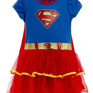 WARNER BROS Justice League Supergirl Big Girls Costume Dress Leggings Cape and Headband 4 Piece Set 10-12