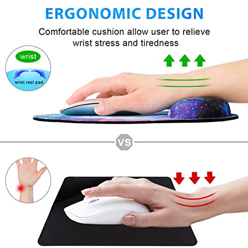 ToLuLu Mouse Pad with Wrist Rest Support, Gel Cute Mouse Pads Non Slip Rubber Base Mousepad, Ergonomic Mouse Wrist Rest Pad for Laptop Computer Home Office Working Gaming Pain Relief, Nebula Galaxy