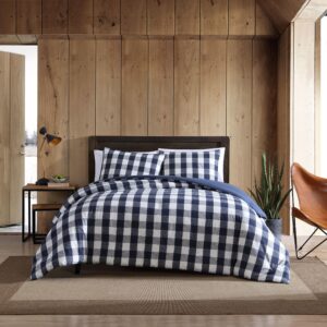 eddie bauer - twin duvet cover set, reversible cotton bedding with matching sham, stylish plaid home decor (lakehouse blue, twin)