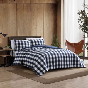 Eddie Bauer - Twin Duvet Cover Set, Reversible Cotton Bedding with Matching Sham, Stylish Plaid Home Decor (Lakehouse Blue, Twin)